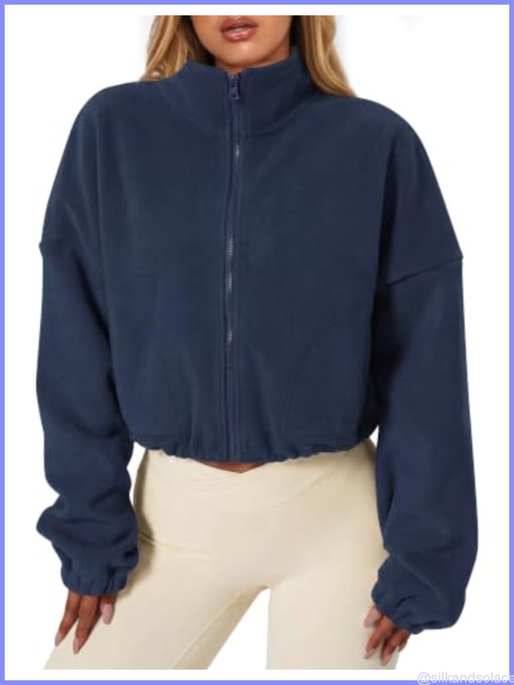 Cropped Fleece Jacket Full Zip Stand Collar Sherpa Coat